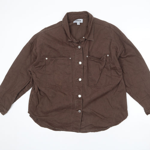 New Look Womens Brown Jacket Size 14 Button - Distressed Hem