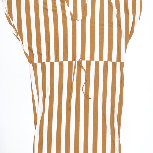 Zara Womens Brown Striped Polyester Sheath Size S V-Neck Pullover