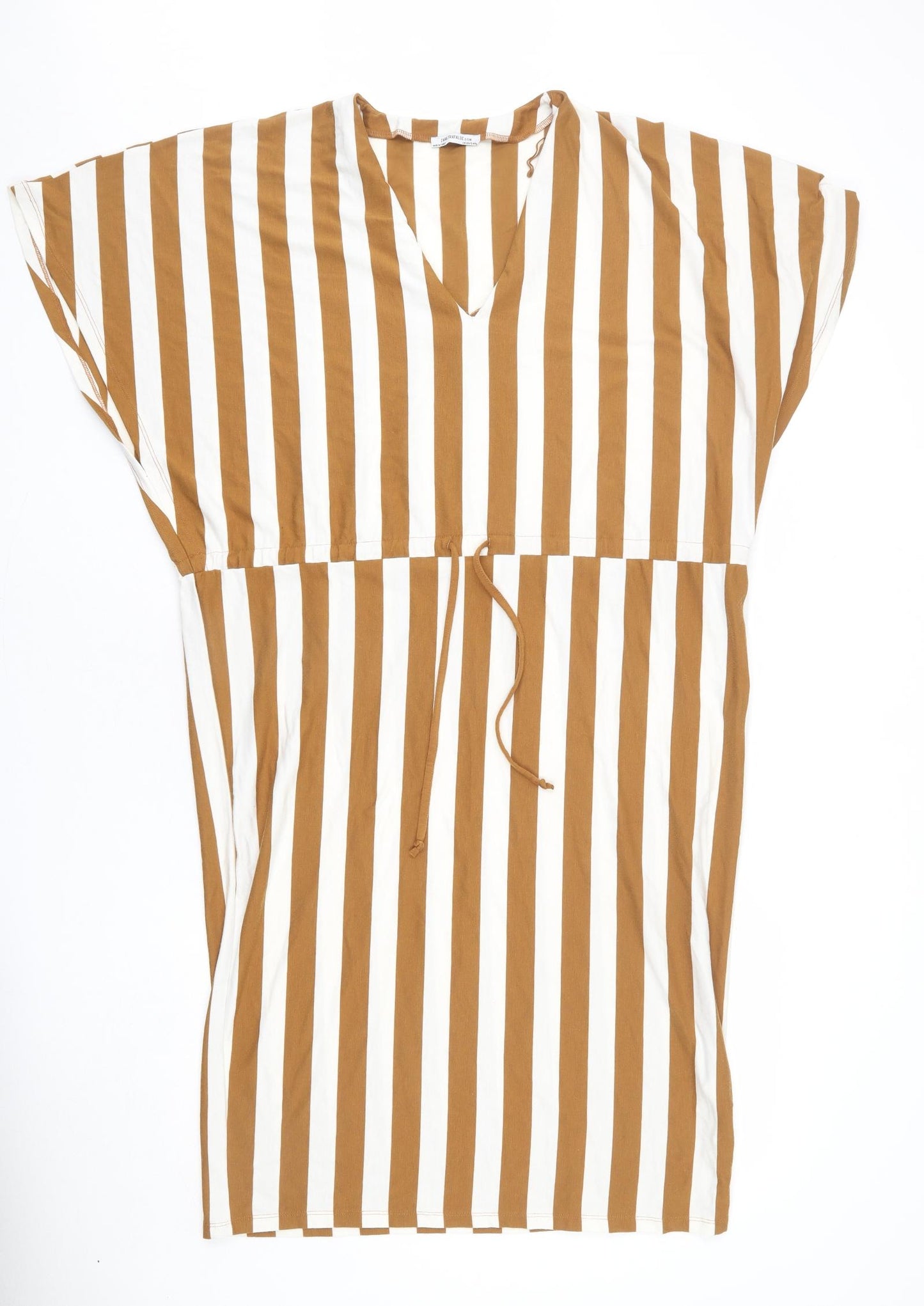 Zara Womens Brown Striped Polyester Sheath Size S V-Neck Pullover