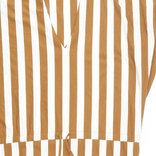 Zara Womens Brown Striped Polyester Sheath Size S V-Neck Pullover