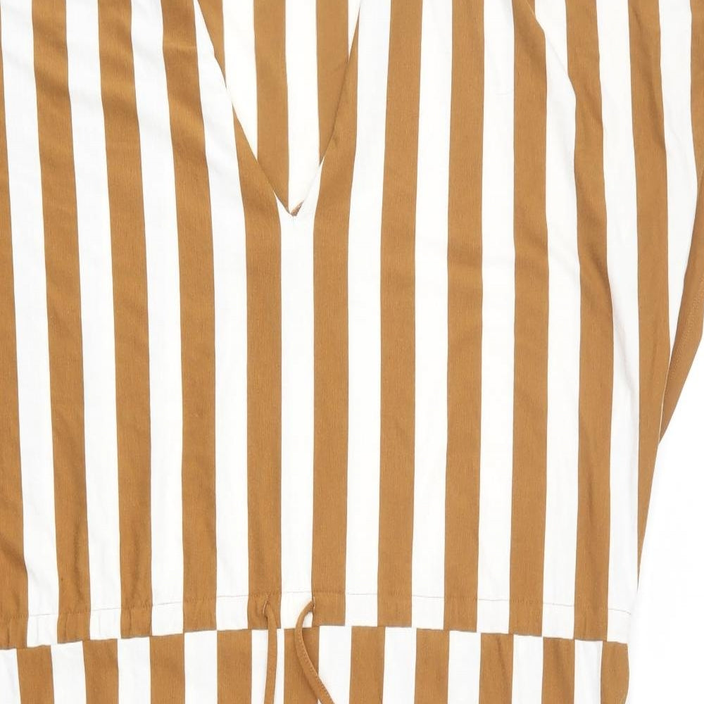 Zara Womens Brown Striped Polyester Sheath Size S V-Neck Pullover