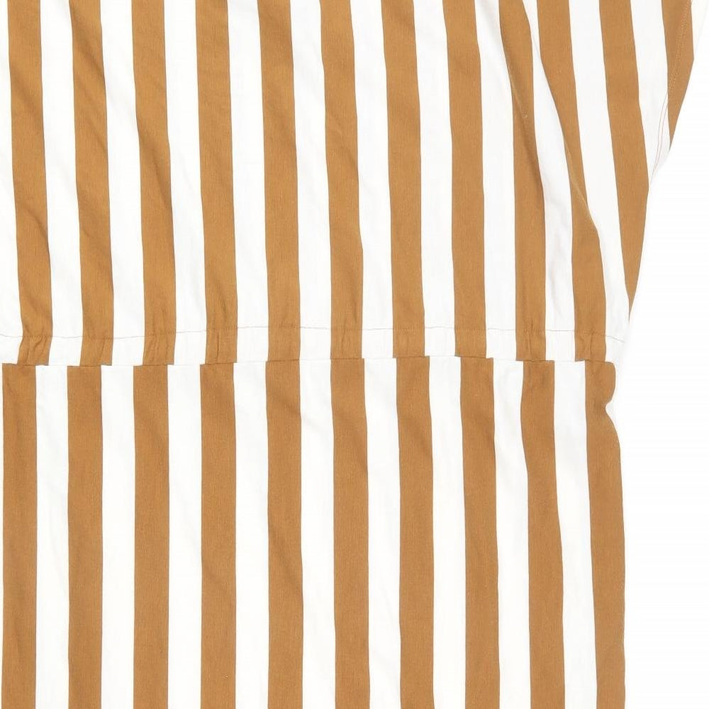 Zara Womens Brown Striped Polyester Sheath Size S V-Neck Pullover