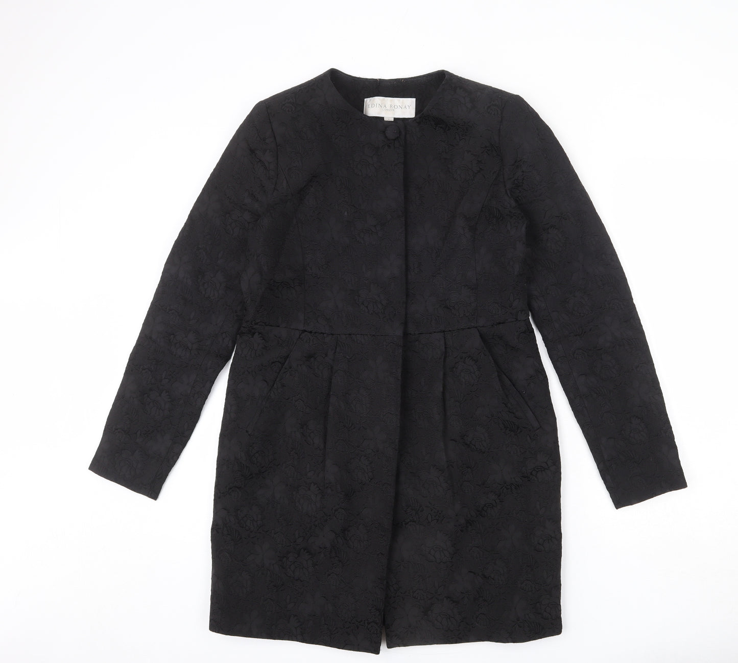 Edina Ronay Womens Blue Floral Overcoat Coat Size M Button