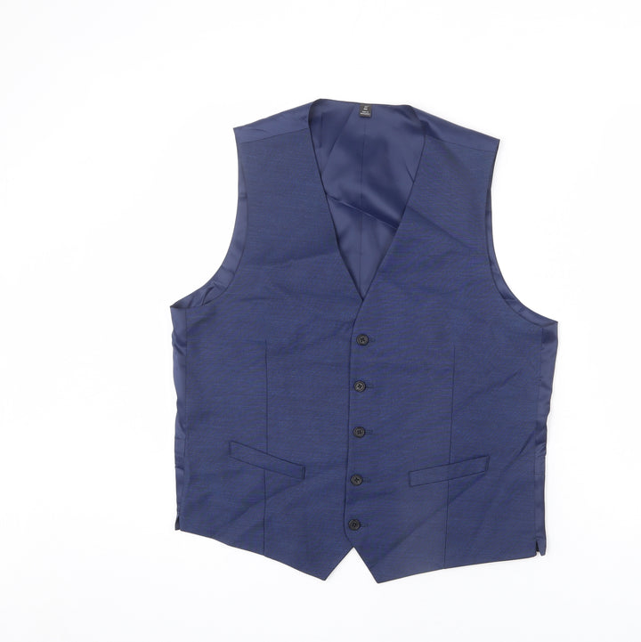 Marks and Spencer Mens Blue Polyester Jacket Suit Waistcoat Size 42 Regular
