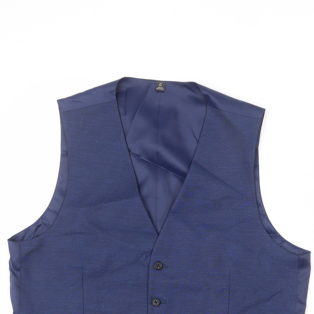 Marks and Spencer Mens Blue Polyester Jacket Suit Waistcoat Size 42 Regular