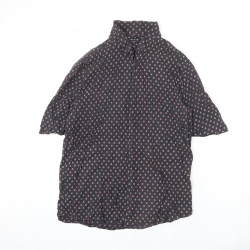 AllSaints Mens Grey Floral Cotton Button-Up Size L Collared Button