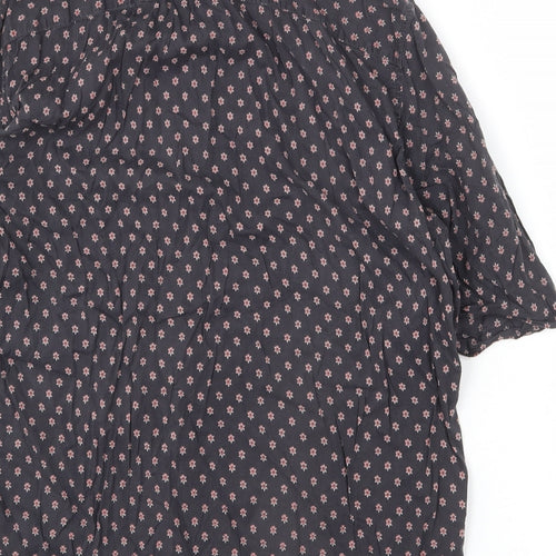 AllSaints Mens Grey Floral Cotton Button-Up Size L Collared Button
