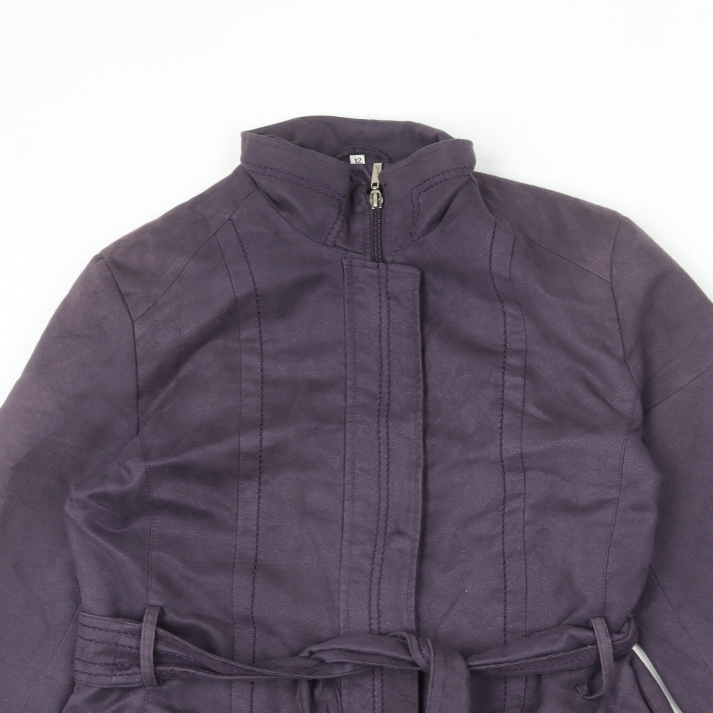 Klass Womens Purple Jacket Coat Size 12 Zip - Belted