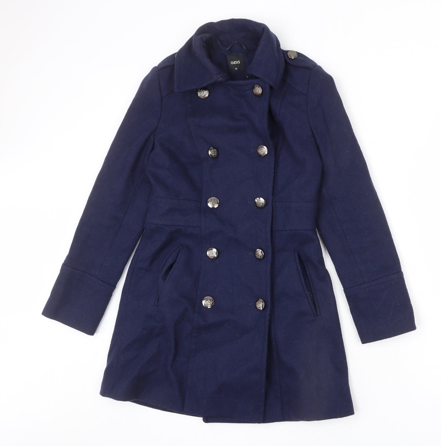 Oasis Womens Blue Overcoat Coat Size XS Button