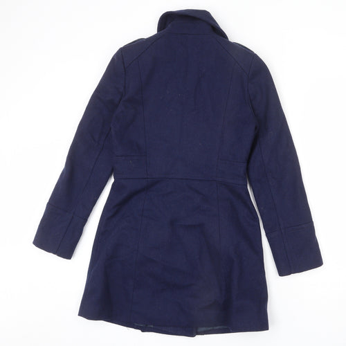 Oasis Womens Blue Overcoat Coat Size XS Button