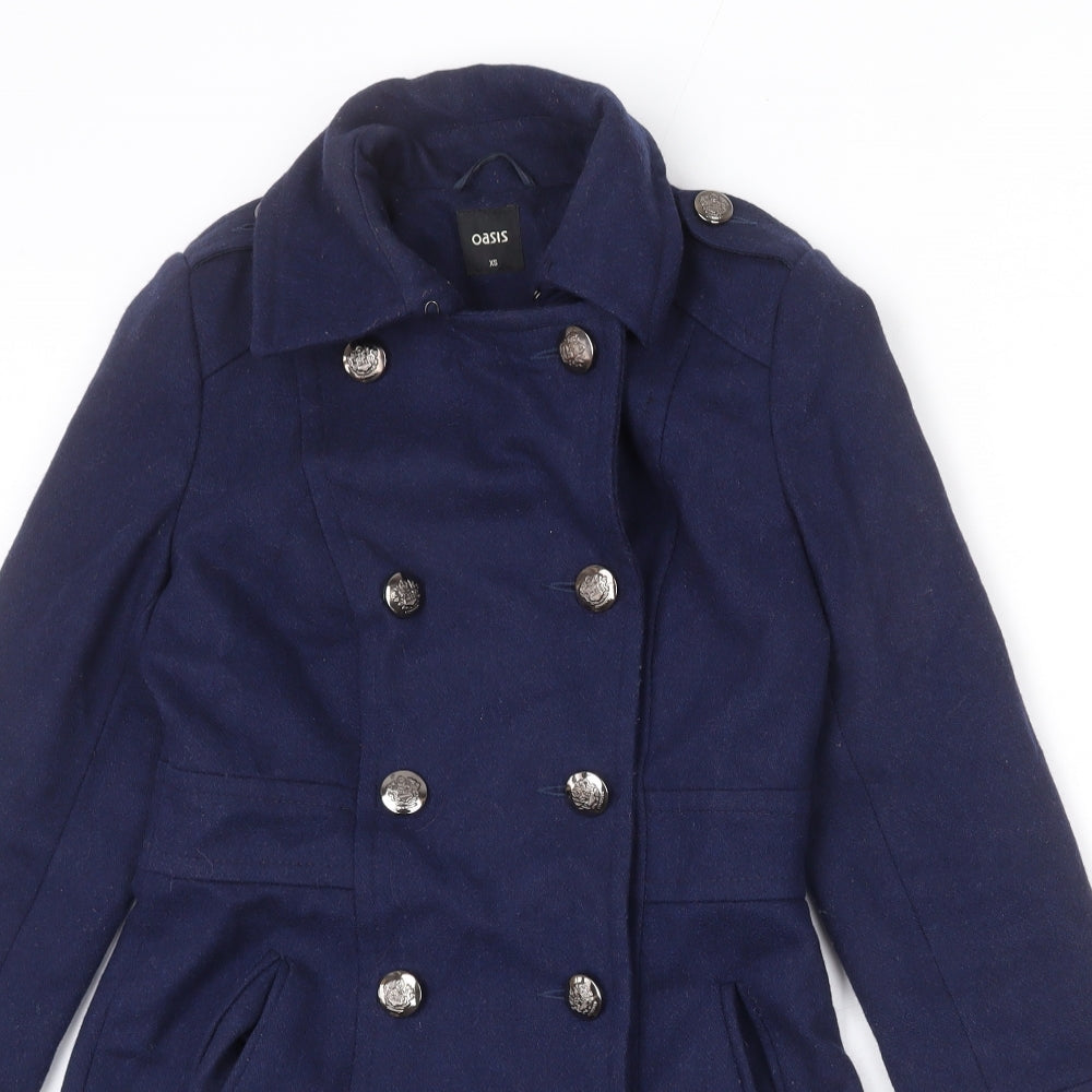 Oasis Womens Blue Overcoat Coat Size XS Button