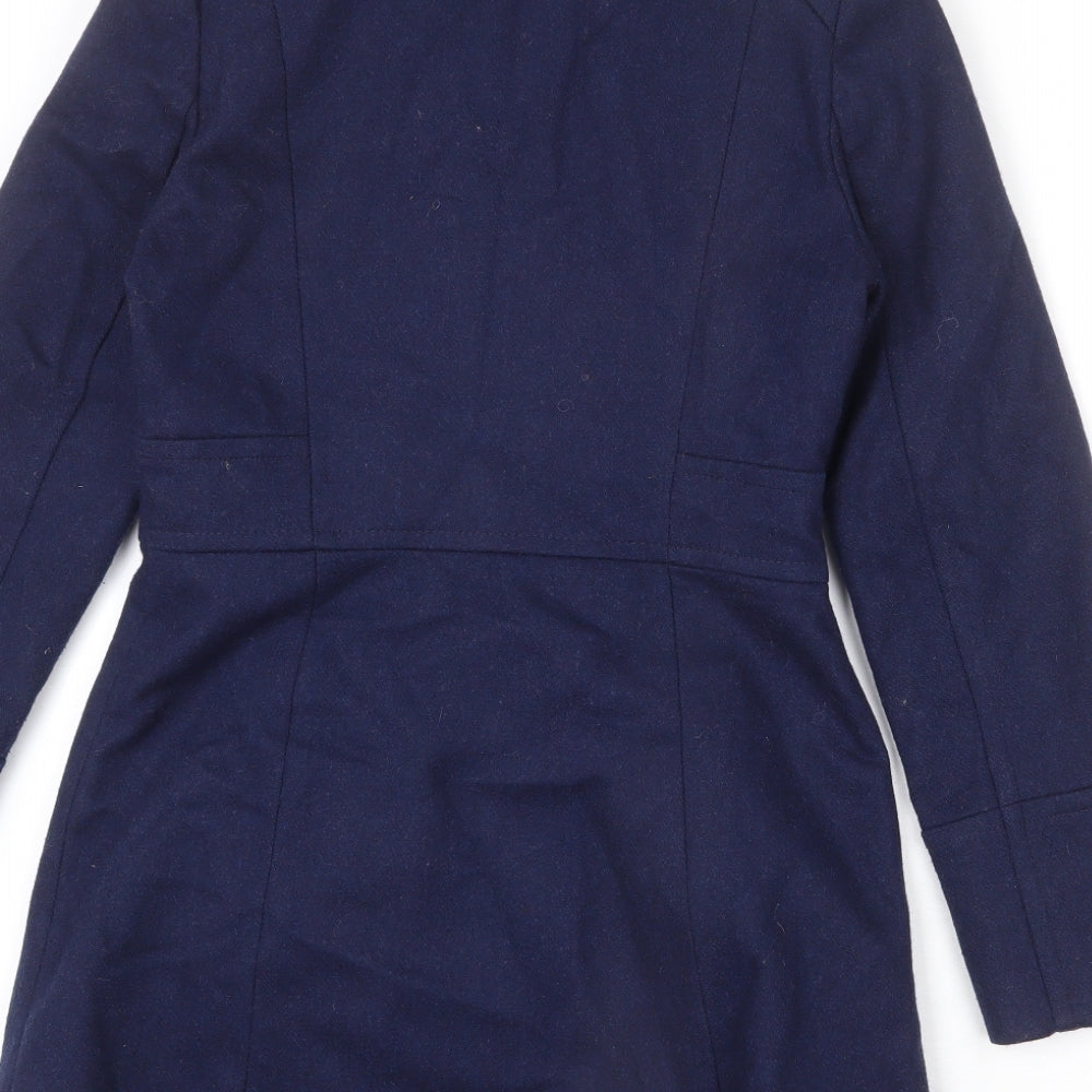 Oasis Womens Blue Overcoat Coat Size XS Button