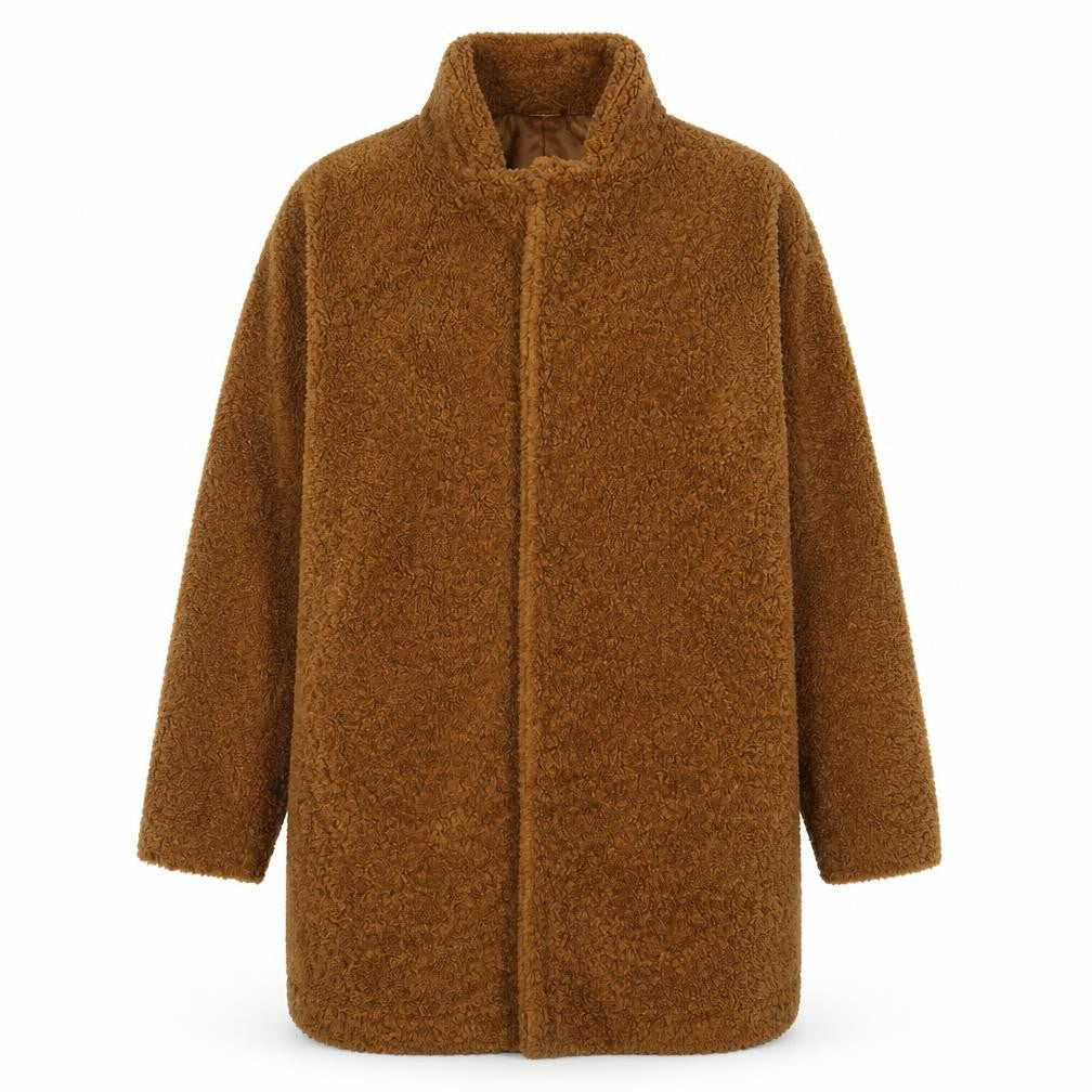 Front view of Influence women’s brown overcoat coat, size UK 12
