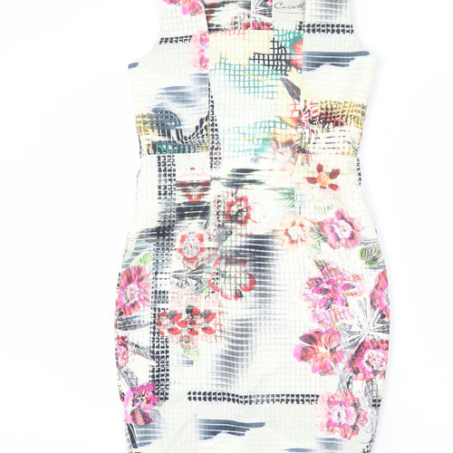 Cemel Womens Multicoloured Geometric Polyester Pencil Dress Size 12 Round Neck Zip