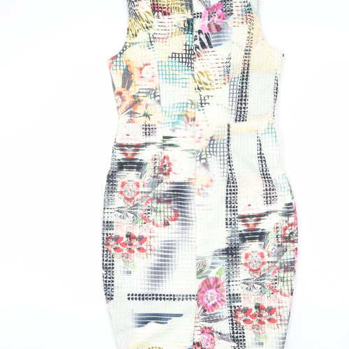 Cemel Womens Multicoloured Geometric Polyester Pencil Dress Size 12 Round Neck Zip