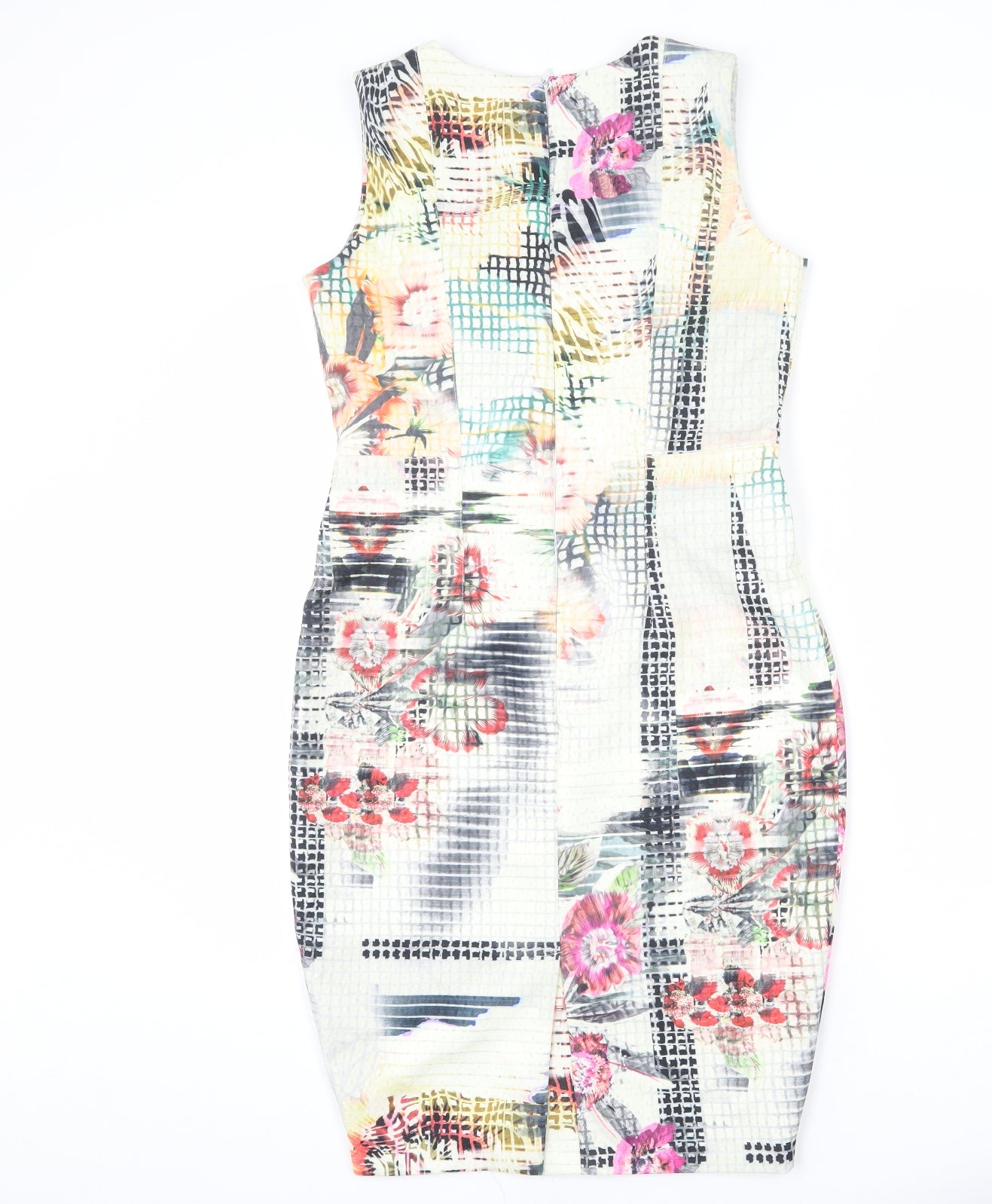 Cemel Womens Multicoloured Geometric Polyester Pencil Dress Size 12 Round Neck Zip