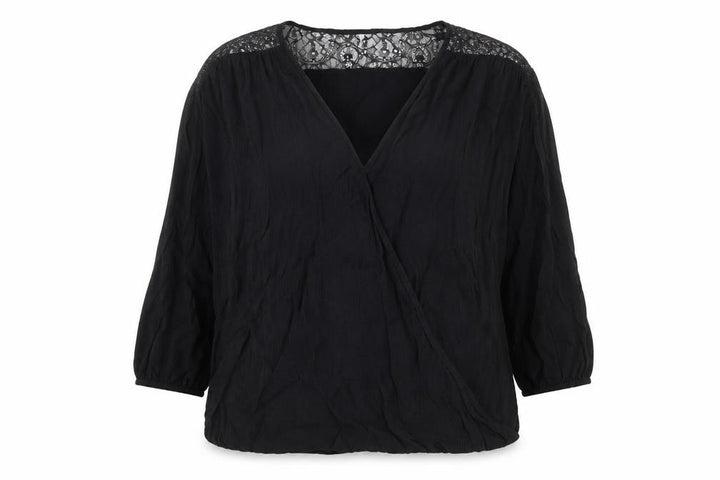 Mango Womens Black Viscose Basic Blouse Size L V-Neck - Lace Detail