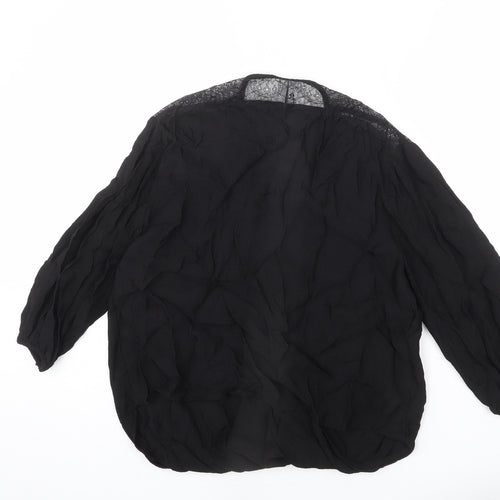 Mango Womens Black Viscose Basic Blouse Size L V-Neck - Lace Detail