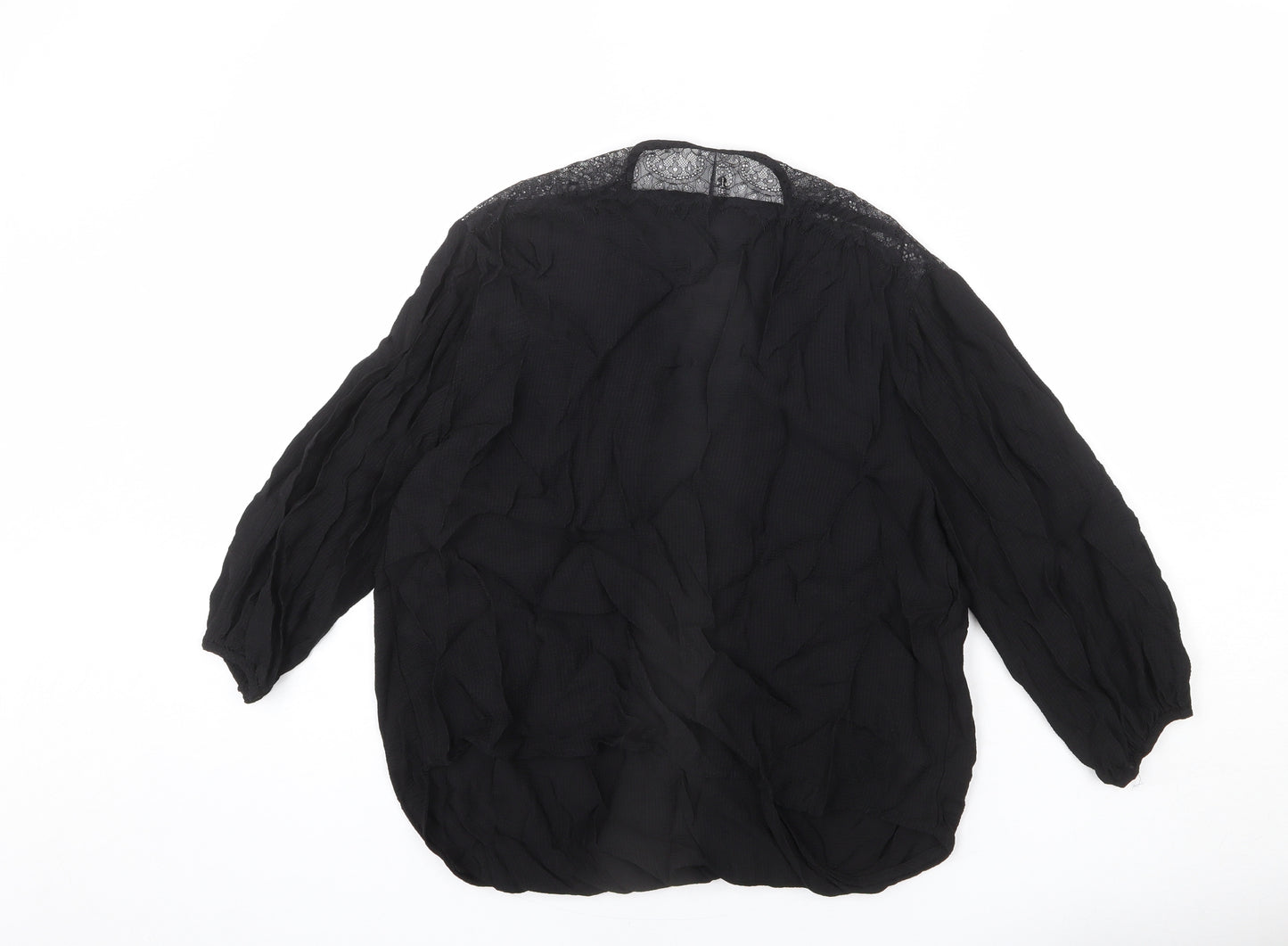Mango Womens Black Viscose Basic Blouse Size L V-Neck - Lace Detail
