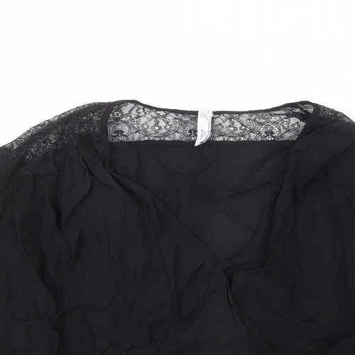 Mango Womens Black Viscose Basic Blouse Size L V-Neck - Lace Detail