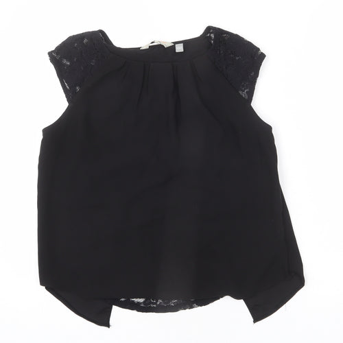 Billie & Blossom Womens Black Polyester Basic Blouse Size 12 Round Neck - Lace Detail