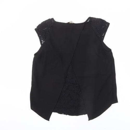 Billie & Blossom Womens Black Polyester Basic Blouse Size 12 Round Neck - Lace Detail