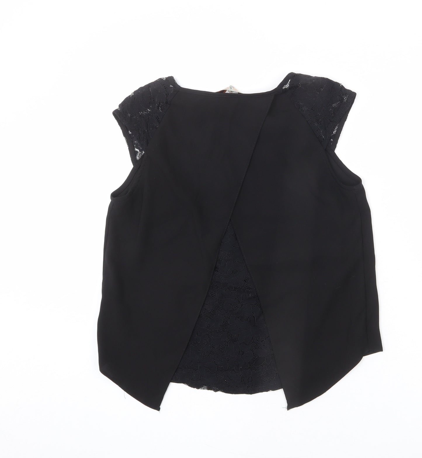 Billie & Blossom Womens Black Polyester Basic Blouse Size 12 Round Neck - Lace Detail