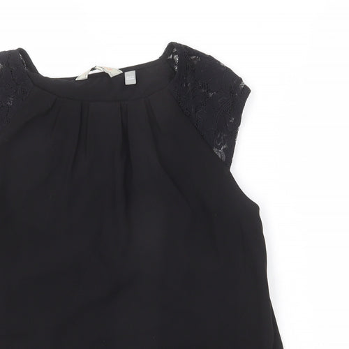 Billie & Blossom Womens Black Polyester Basic Blouse Size 12 Round Neck - Lace Detail