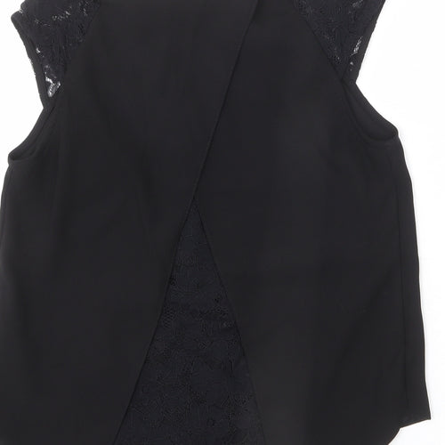 Billie & Blossom Womens Black Polyester Basic Blouse Size 12 Round Neck - Lace Detail