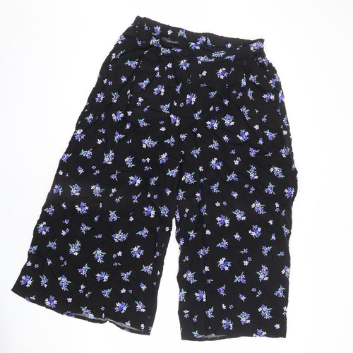 Nobody's Child Womens Black Floral Viscose Trousers Size 14 L20 in Regular - Cropped