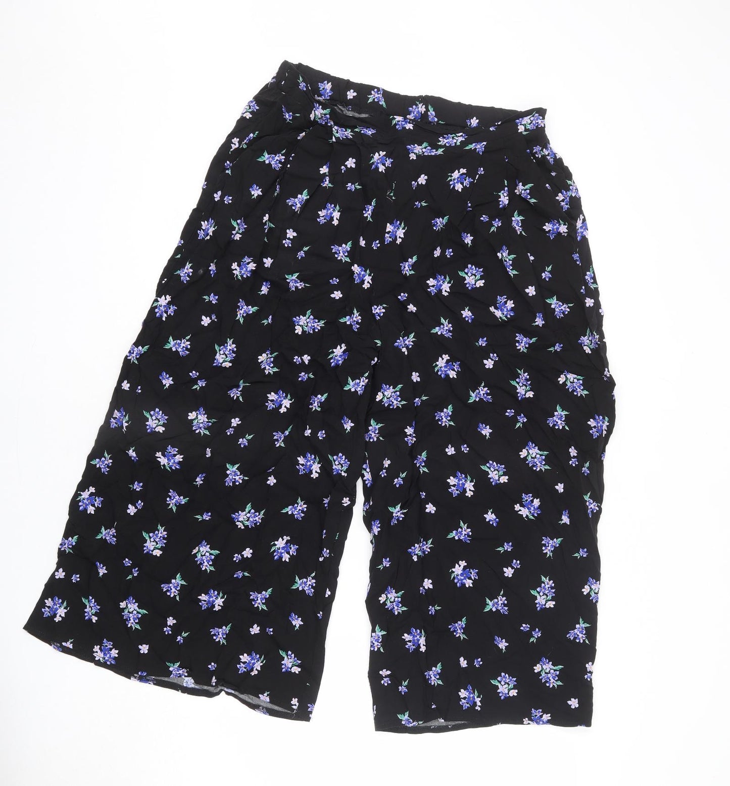 Nobody's Child Womens Black Floral Viscose Trousers Size 14 L20 in Regular - Cropped