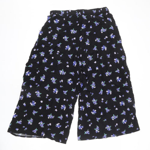 Nobody's Child Womens Black Floral Viscose Trousers Size 14 L20 in Regular - Cropped