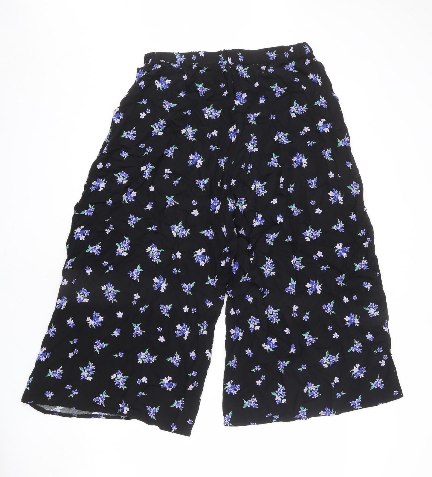 Nobody's Child Womens Black Floral Viscose Trousers Size 14 L20 in Regular - Cropped