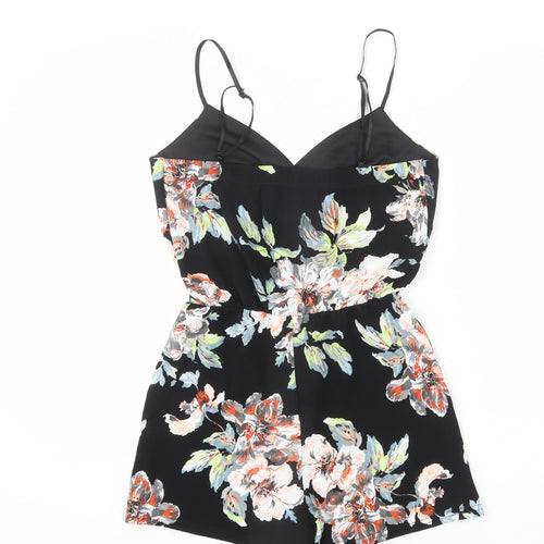 Boohoo Womens Black Floral Polyester Romper One-Piece Size 10 L3 in Pullover