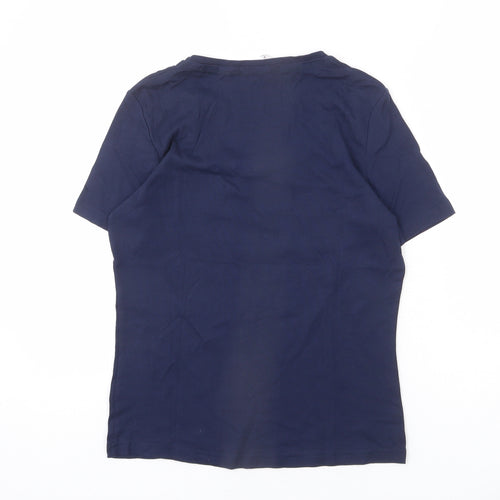 Marco Pecci Womens Blue Cotton Basic T-Shirt Size 10 Scoop Neck
