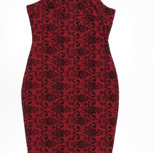 AX Paris Womens Red Geometric Polyester Bodycon Size 12 Round Neck Zip