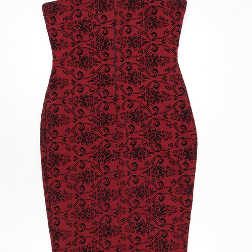 AX Paris Womens Red Geometric Polyester Bodycon Size 12 Round Neck Zip