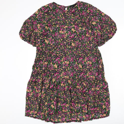New Look Womens Multicoloured Floral Viscose A-Line Size 8 Round Neck Button