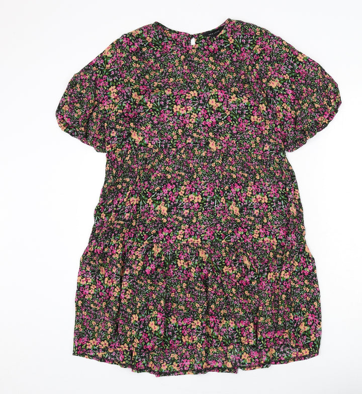 New Look Womens Multicoloured Floral Viscose A-Line Size 8 Round Neck Button