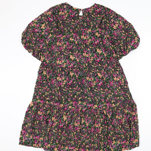 New Look Womens Multicoloured Floral Viscose A-Line Size 8 Round Neck Button