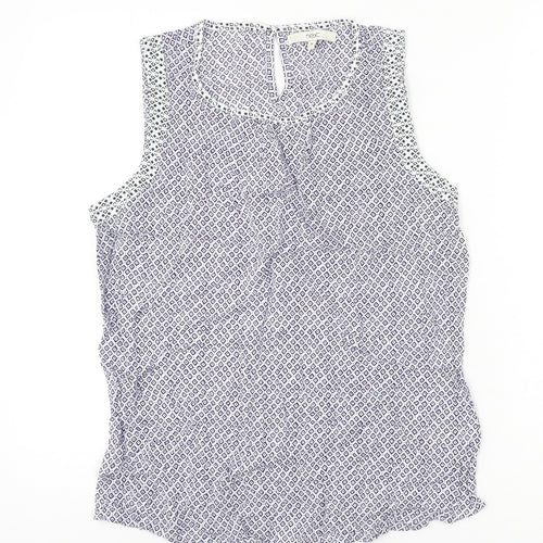 NEXT Womens Blue Geometric Viscose Basic T-Shirt Size 14 Round Neck