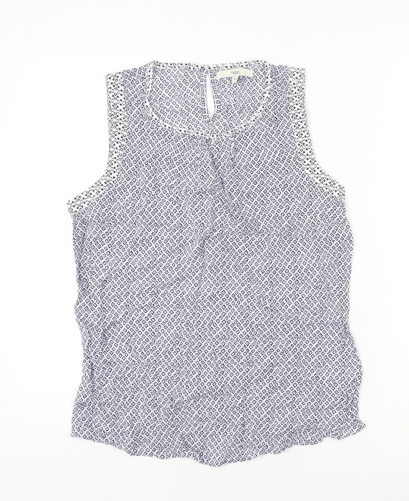 NEXT Womens Blue Geometric Viscose Basic T-Shirt Size 14 Round Neck