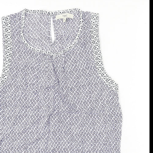 NEXT Womens Blue Geometric Viscose Basic T-Shirt Size 14 Round Neck