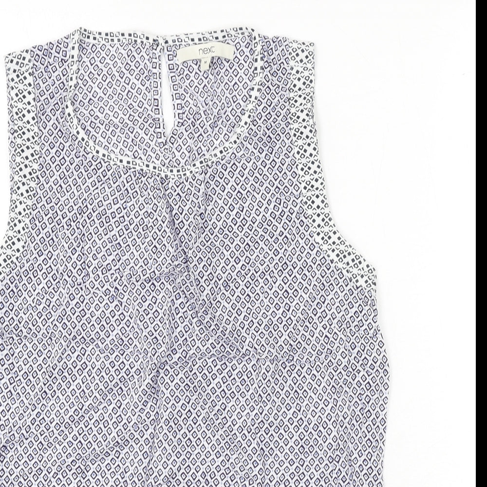 NEXT Womens Blue Geometric Viscose Basic T-Shirt Size 14 Round Neck