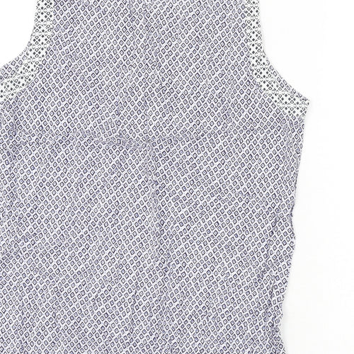 NEXT Womens Blue Geometric Viscose Basic T-Shirt Size 14 Round Neck