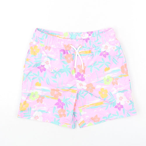 Marks and Spencer Boys Purple Geometric Polyester Bermuda Shorts Size 6-7 Years L6 in Regular Drawstring - Palm Tree, Beach, Leaves