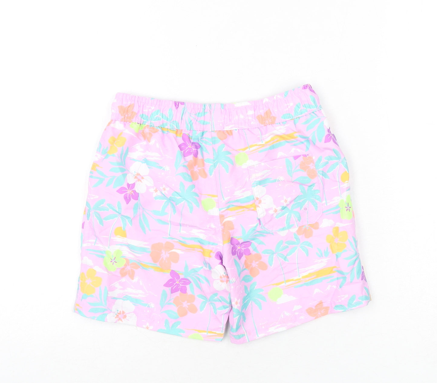 Marks and Spencer Boys Purple Geometric Polyester Bermuda Shorts Size 6-7 Years L6 in Regular Drawstring - Palm Tree, Beach, Leaves