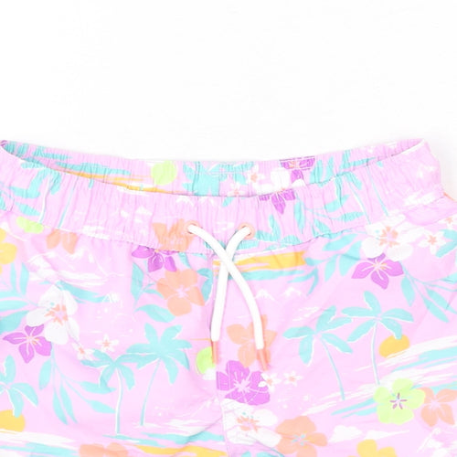 Marks and Spencer Boys Purple Geometric Polyester Bermuda Shorts Size 6-7 Years L6 in Regular Drawstring - Palm Tree, Beach, Leaves