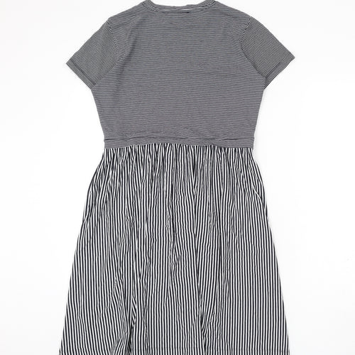 &et Womens Blue Striped Viscose A-Line Size 8 Round Neck Pullover