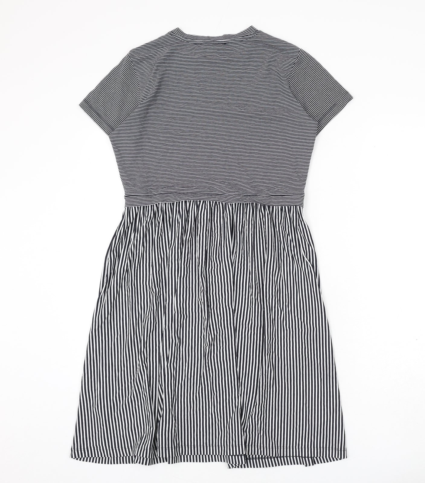 &et Womens Blue Striped Viscose A-Line Size 8 Round Neck Pullover